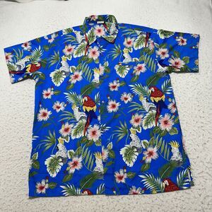 Double Decker Men's Large Hawaiian Button Up Shirt Parrots Cockatoo Birds